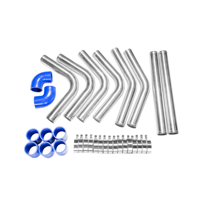 2" Universal Aluminum Piping Kit Tube with 2 Elbow Hoses, Mandrel Bent, Polished, 2.0mm Thick, 18" Lenght